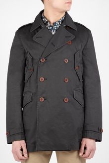 PS by Paul Smith Dark Charcoal Stretch Cotton Pea Coat - Lyst
