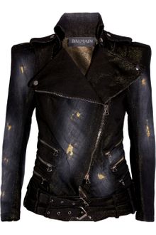 Balmain Distressed Denim Biker Jacket - Lyst