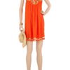 Milly Embellished Silk Trapeze Dress in Orange - Lyst