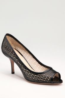Prada Laser Cut Patent Leather Peep-toe Pumps - Lyst