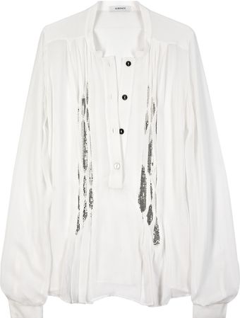 Versace Chain-mail Silk-chiffon Blouse - Lyst