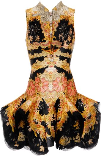 Alexander McQueen Printed Silk Dress with Structured Godet Skirt - Lyst
