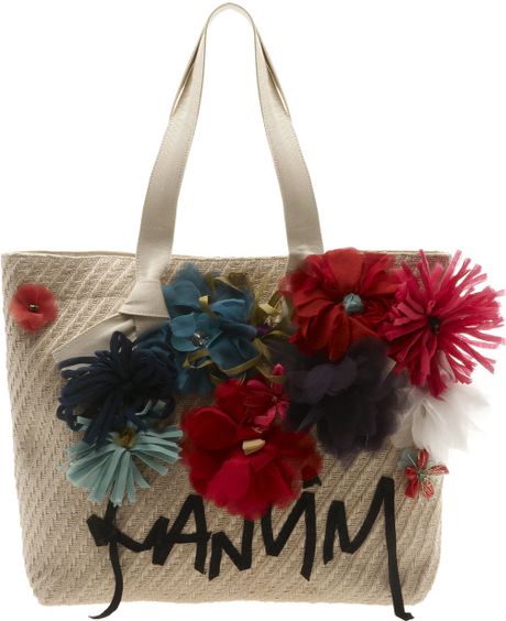 Lanvin Woven Jute Beach Bag with Handembellishment in Beige (natural) - Lyst
