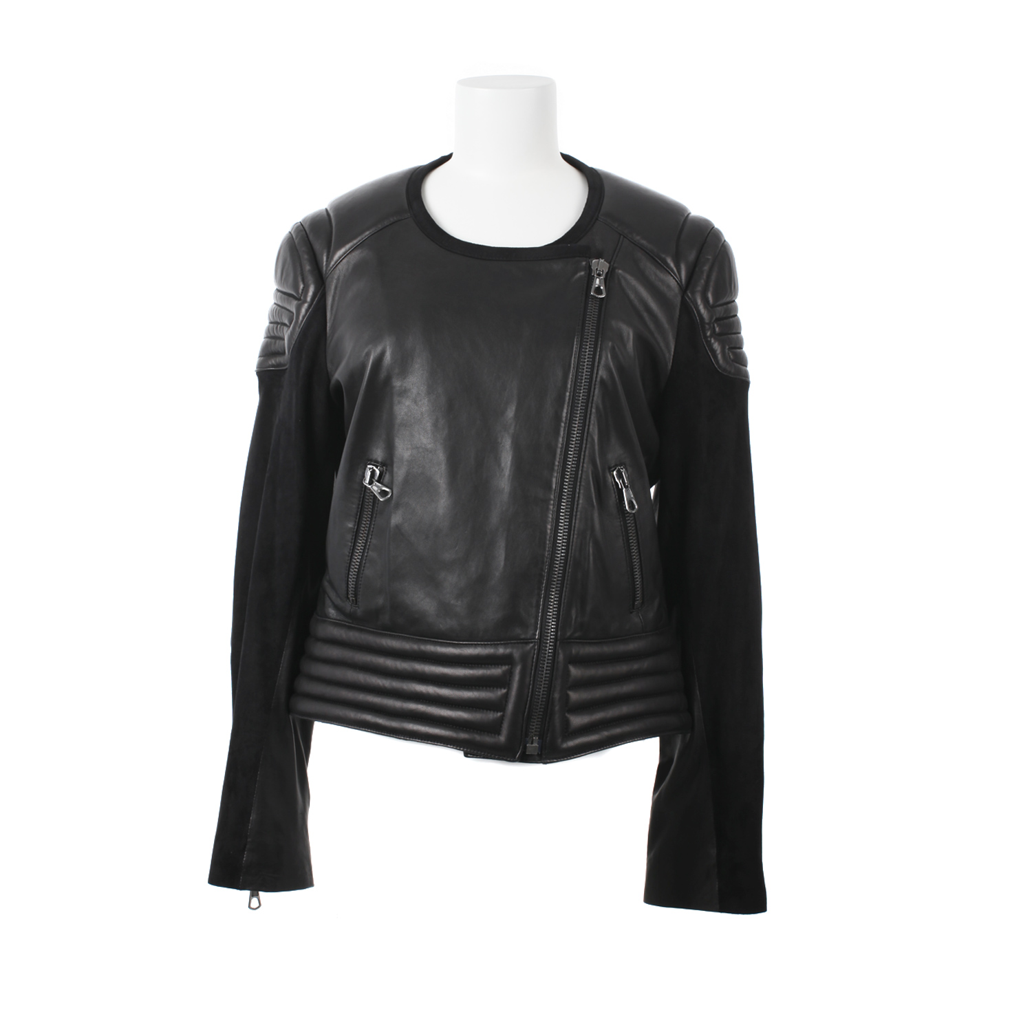 Rag & Bone Black Quilted Leather Jacket with A Suede Back Yoke and Long