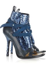 Thakoon Glitter Snake-effect and Leather Ankle Boots
