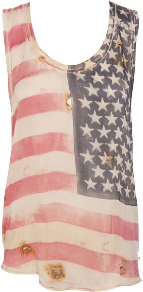  Flag Printed Silk Tank with Burnt Details 