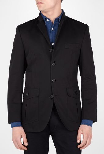 Hugo Boss Black Black Stand Collar Cotton Twill Military Blazer - Lyst