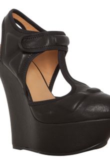 L.a.m.b. Black Leather Caitlyn T-strap Platform Wedges - Lyst