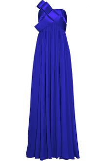 Notte By Marchesa Bow-embellished Strapless Silk-chiffon Gown - Lyst