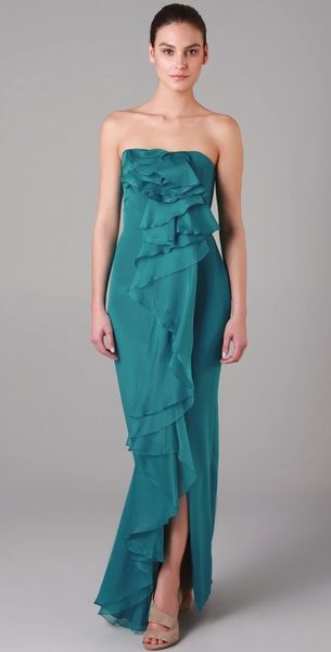 Notte By Marchesa Strapless Column Dress with Organza Cascade - Lyst