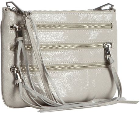 Rebecca Minkoff Light Grey Pebbled Patent 3 Zip Rocker Crossbody Bag in Gray (grey) | Lyst