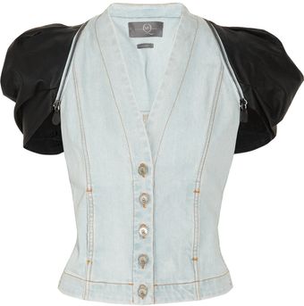 McQ by Alexander McQueen Leather-sleeved Denim Jacket - Lyst