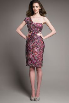 Lela Rose Printed One-shoulder Dress - Lyst