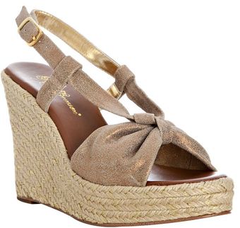 Matt Bernson Bronze Crackle Leather Bo Peep Slingback Platform Wedges - Lyst