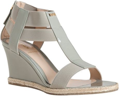 ... Grey Patent Leather and Elastic Wedge Sandals in Gray (grey) | Lyst