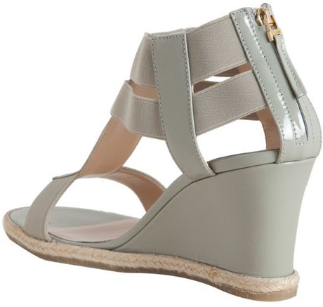 ... Grey Patent Leather and Elastic Wedge Sandals in Gray (grey) | Lyst