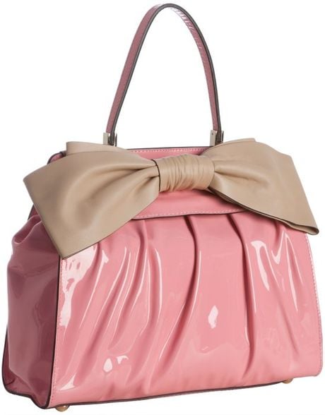 Valentino Pink Patent Leather Pleated Bow Detail Handbag in Pink | Lyst