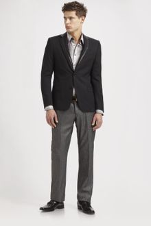 Versace Leather-trimmed Wool Blazer - Lyst