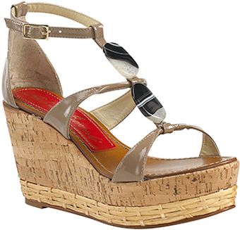 Paloma Barceló Vaini - Taupe Patent Leather Cork Wedge Sandal - Lyst