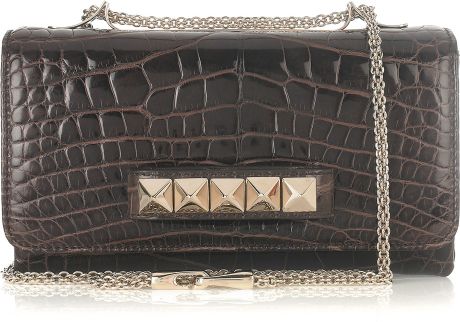 Valentino Va Va Voom Crocodile Shoulder Bag in Brown - Lyst