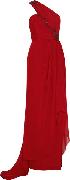 Marchesa Asymmetric Silkchiffon Gown in Red - Lyst
