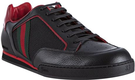 Gucci Black Leather Trim Mesh Tennis Sneakers in Black for Men | Lyst