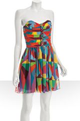 Mara Hoffman Blue Geometric Print Silk Strapless Party Dress