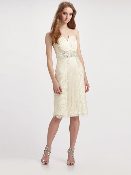 Badgley Mischka Strapless Lace Cocktail Dress in White (ivory) - Lyst
