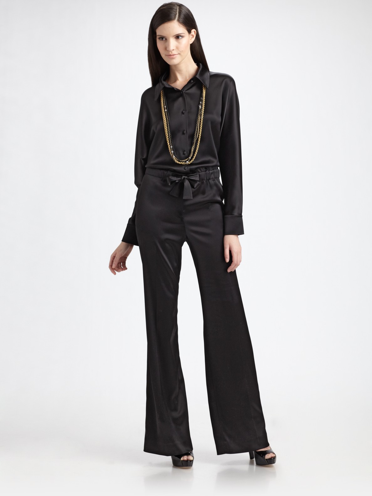 St. John Liquid Satin Jumpsuit in Black (red) Lyst