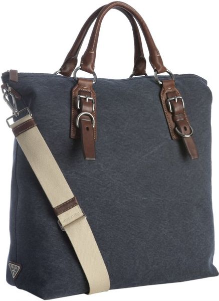 Prada Burnt Canvas Oversized Crossbody Tote in Blue for Men