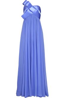 Notte By Marchesa Bow-embellished Strapless Silk-chiffon Gown - Lyst