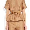 3.1 Phillip Lim Belted Satin Peplum Top in Brown (caramel) - Lyst