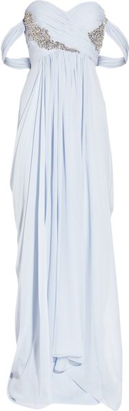 Marchesa Embellished Silkchiffon Strapless Gown in Blue (lavender) - Lyst