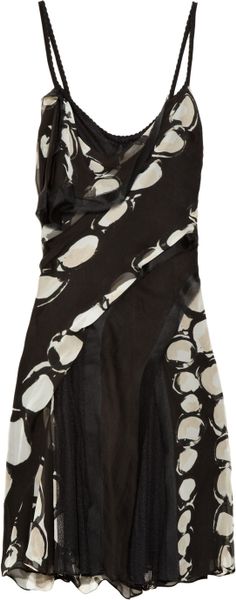 Zac Posen Printed Silkchiffon and Mesh Dress in Black - Lyst