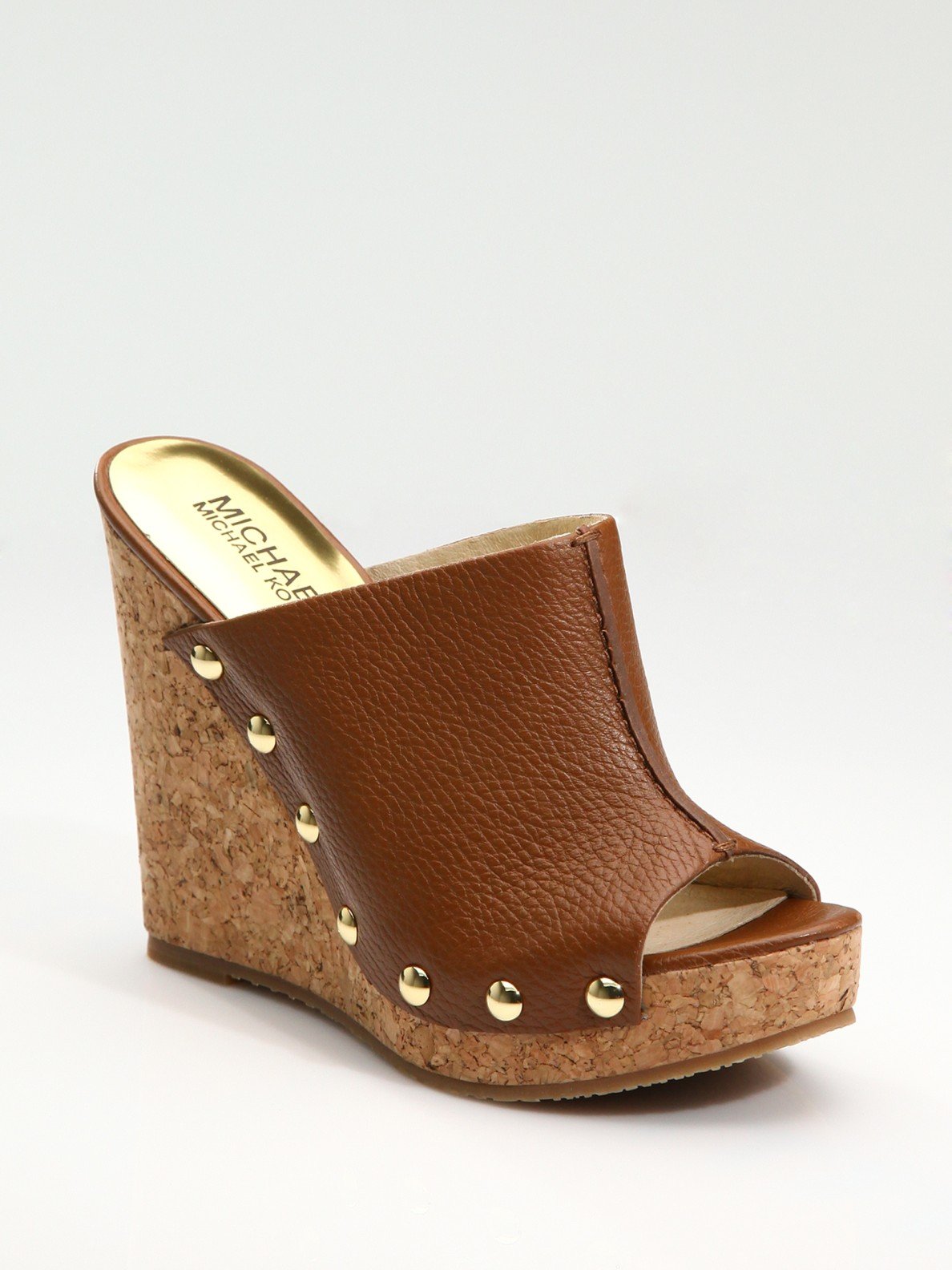 Michael Michael Kors Cork Wedge Slide Sandals In Brown Walnut Lyst