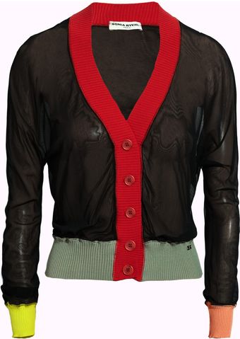 Sonia Rykiel Color-block Sheer Chiffon Cardigan - Lyst