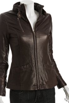 Soia & Kyo Brown Leather Penlina-s Zip Front Jacket - Lyst