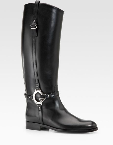 Gucci New Charlotte Flat Riding Boots in Black | Lyst