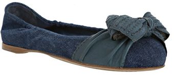  Blue Denim Leather Bow Detail Flats 