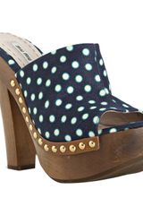 Miu Miu Dark Blue Polka Dot Peep Toe Platform Clogs