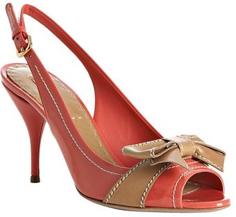  Coral Patent Contrast Bow Slingback Pumps 
