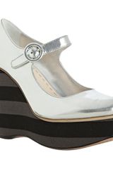 Prada Silver Leather Mary-jane Platform Wedges