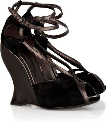 Bottega Veneta Leather and Suede Wedge Sandals - Lyst