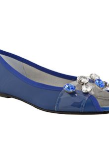 French Sole Royal Blue Leather Stoned Peep Toe Flats - Lyst