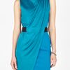 Halston Heritage Mosaic Blue Sleeveless Drape Front Belted Dress in Blue - Lyst