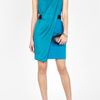 Halston Heritage Mosaic Blue Sleeveless Drape Front Belted Dress in Blue - Lyst