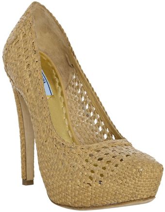 Prada Dark Natural Leather Madras Pumps - Lyst