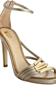 Chloé Taupe Satin and Gold Bar Strappy Sandals - Lyst