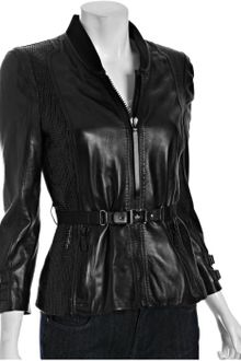 Gucci Black Leather Belted Zip Jacket - Lyst