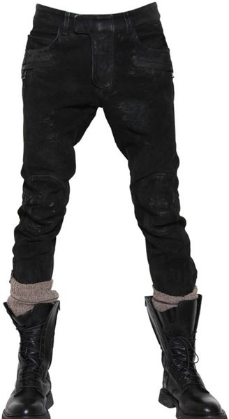 Balmain Dirty Suede Biker Skinny Fit Jeans - Lyst